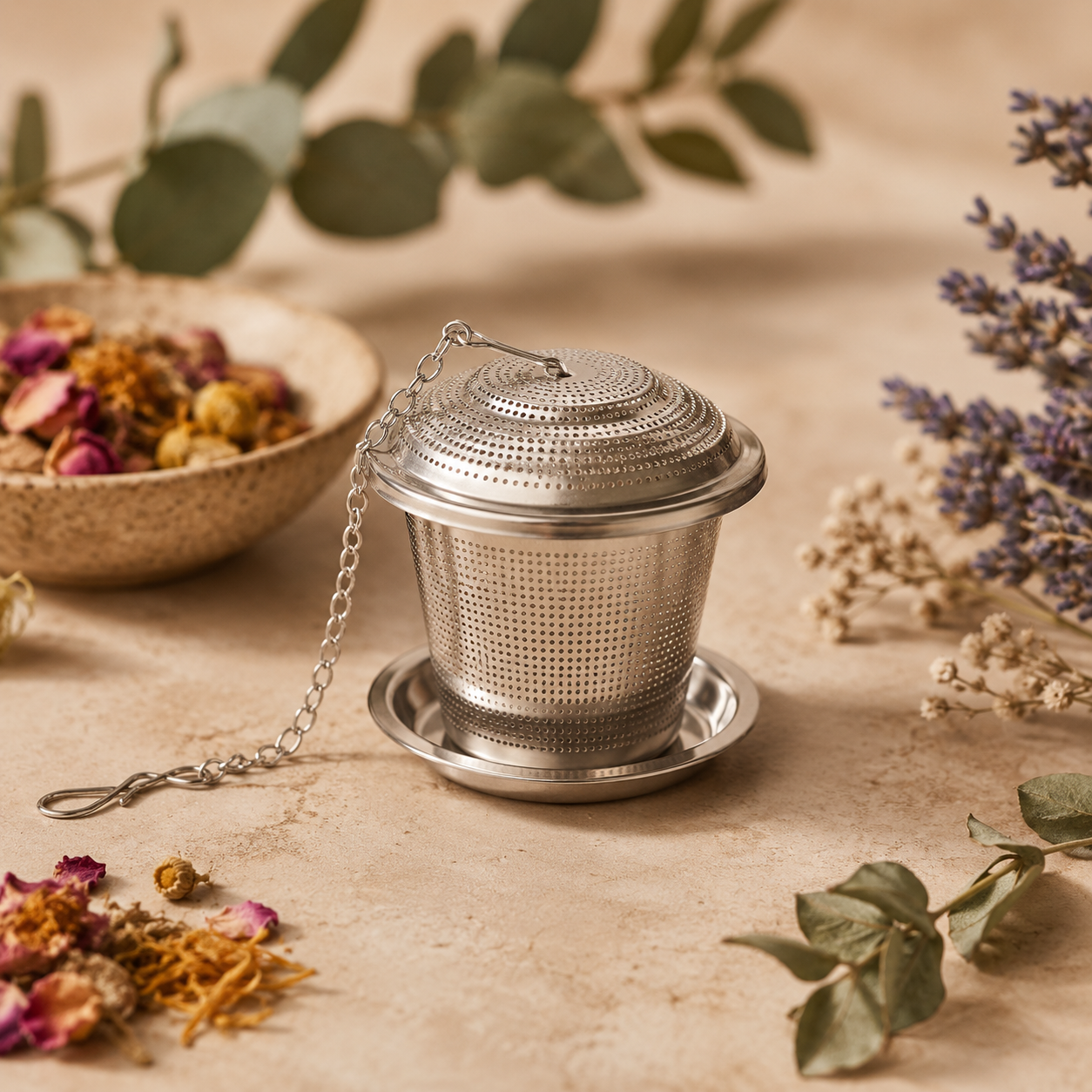 Stainless Steel Herbal Tea Infuser with Drip Tray